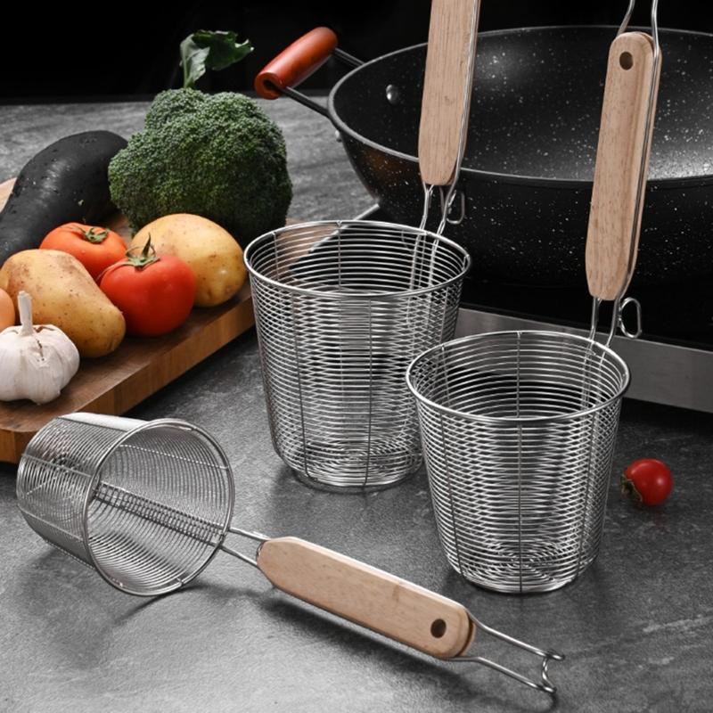 Multifuntional 201Stainless Steel Food Strainer Basket with Ergonomic Handle Suitable for Steaming and Blanching
