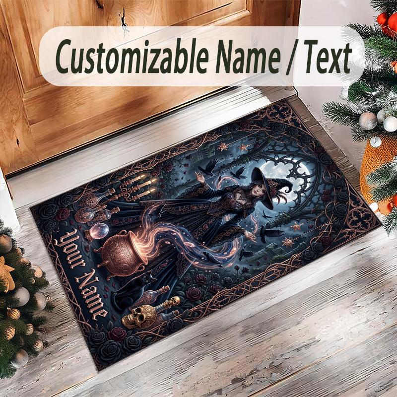 Witchcraft Theme Crystal Velvet Rug Personalized Custom Name Text Soft Floor Mat Home Decor