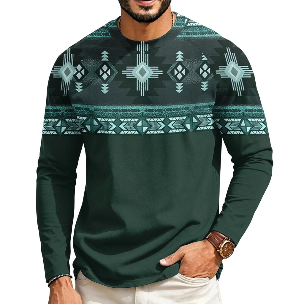 Men's Round Neck Raglan Long Sleeve Casual T-Shirt