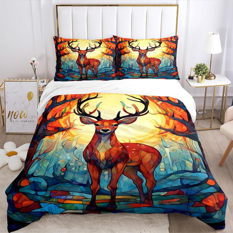 3pcs Bedding Set Deer Forest Includes 1 Comforter + 2 Pillowcases, Without Pillow Inserts, Soft Comfortable, Lightweight Breathable028