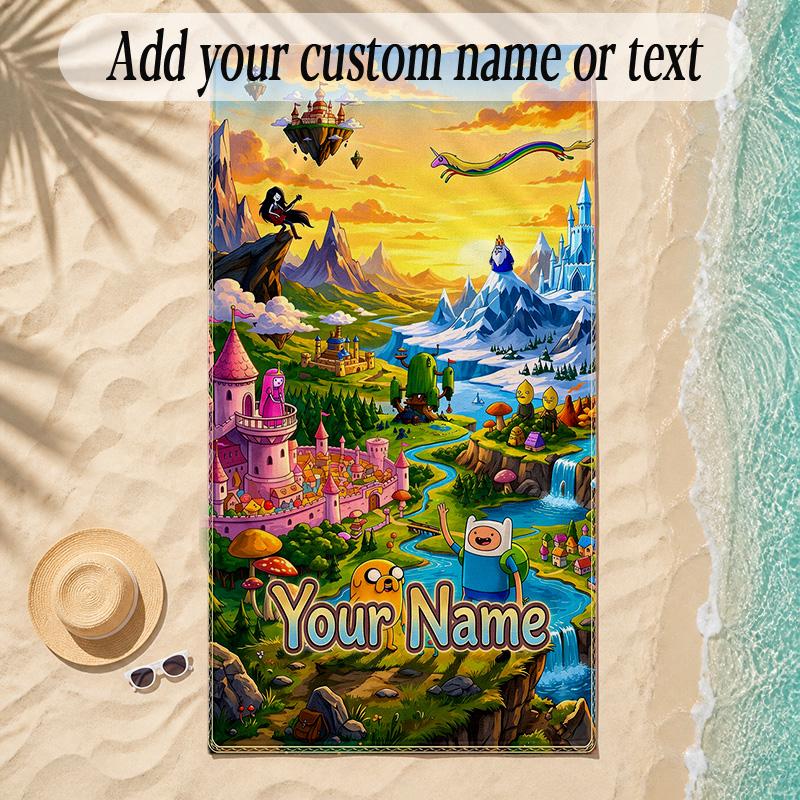 Beach TowelAdventure Time Cartoon Custom Name Text Personalized Soft Towel for Beach Pool Indoor Home Decor Gift