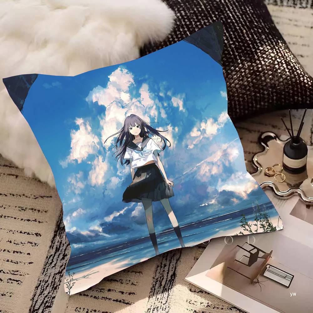 

The Tunnel To Summer The Exit Of Goodbyes Anime Pillow Case Fashion Square Pillowcase Bedroom Sofa Room Ins Decoration Leisure 30cm x 30cm