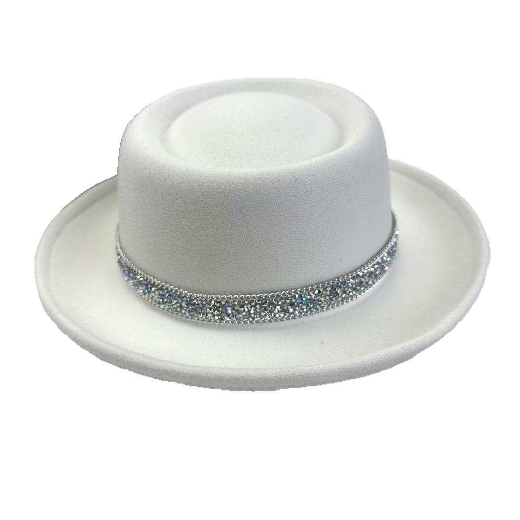 New 2025 Four Seasons Top Hat Diamond Felt Hat Rolled Edge Flat Top Fashion Versatile Sunscreen Women And Men