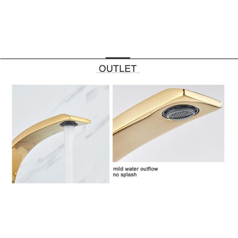 Golden Polished Bathroom Vanity Faucet Single Handle Hot and Cold Water Mixier Sink Faucet Deck Mount Crane