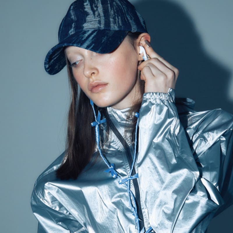 poesiedame DESTROYED DENIM CAP IN RAW INDIGO