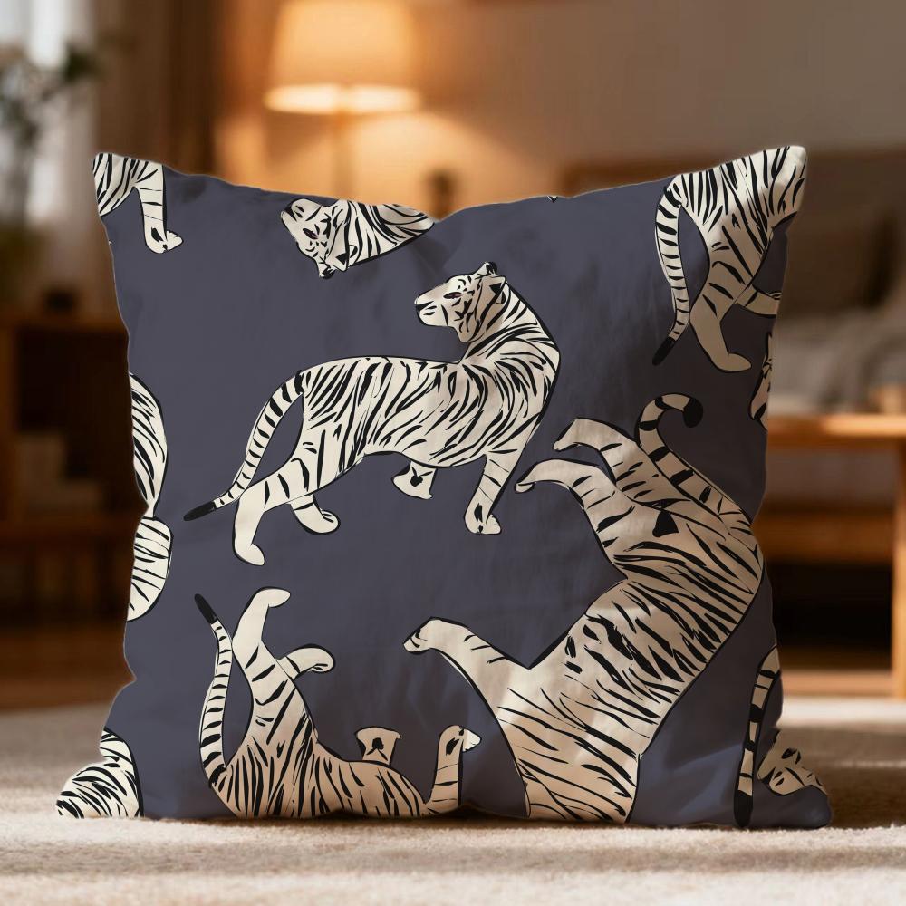 Popular Tigers Print Cushion Cover Soft Washable Pillow Case Multi-Scene For Couch Bed Travel Office Use
