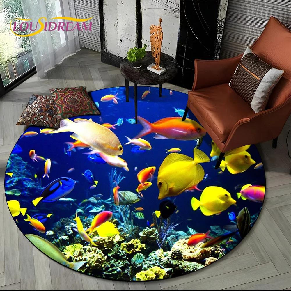 Underwater World Dream Seabed Fish Cartoon Round Carpet Rug for Living Room Bedroom Kids Decor,Pet Area Rug Non-slip Floor Mat