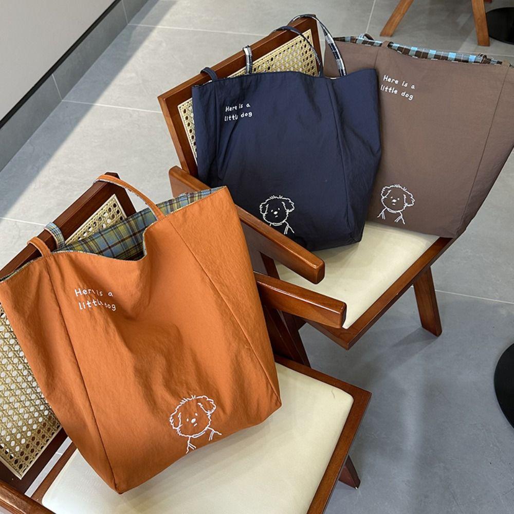 Leisure Double Sided Shoulder Bag Versatile Lattice Handbag Casual Plaid Canvas Tote Bag  Women