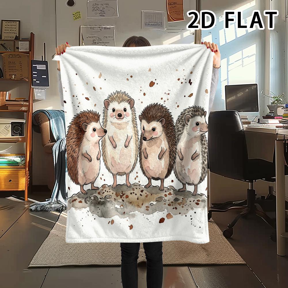 1Pc Watercolor Hedgehog Print Flannel Blanket,High quality Comfortable for All Seasons,Home Decor,Warmth and Comfort,Perfect for Christmas Gifts