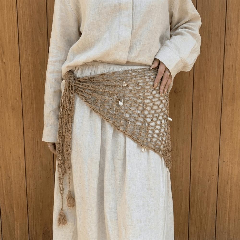 Knitted Crochet Short Skirt Wrap Shell Waist Belt Korean Style Triangle Hip Scarf Outfit