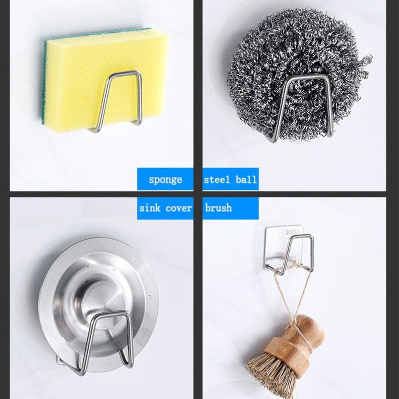 3pcs Sink Sponge Holder For Kitchen Slivery Stainless Steel Household Water Channel Dishcloth Rag Storage Rack