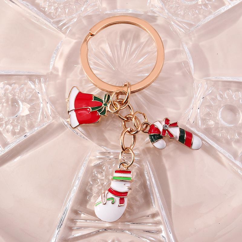 Cute Enamel Christmas Snowman Keychain Candy Cane Bells Keyring Women Girls Handbag Pendants DIY X'mas Jewelry Gifts