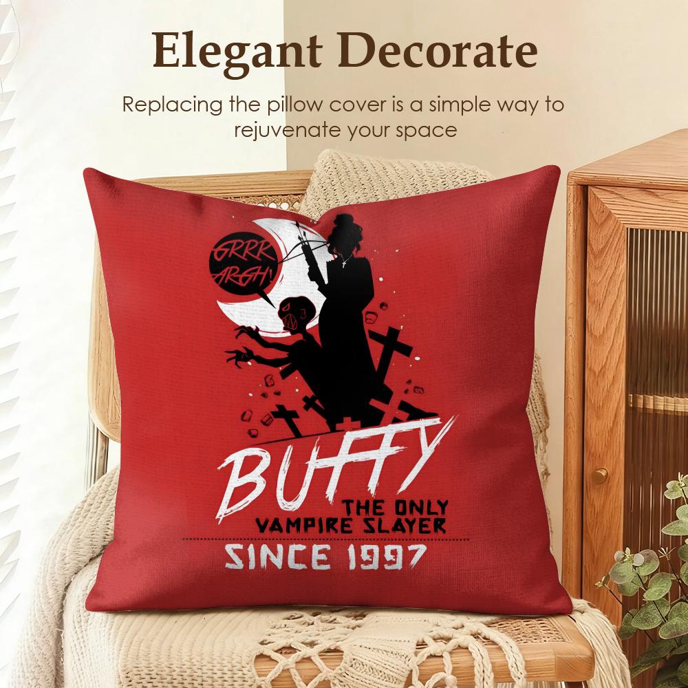 TV BBuffy the Vampire Slayer Cushion Cover Natural Linen Organic Fabric DoubleSided Printing Sofa Home Decor Gift Pillow Case