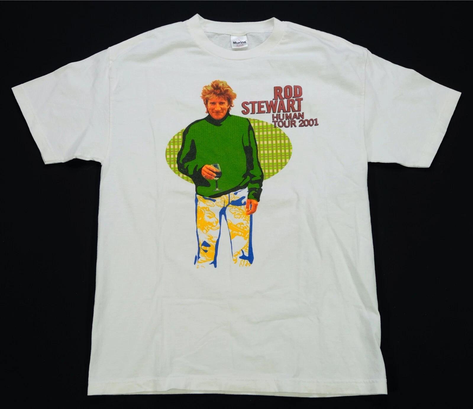 Rare Vintage MURINA Rod Stewart Human Tour 2001 T Shirt 90s 2000s Singer White L L