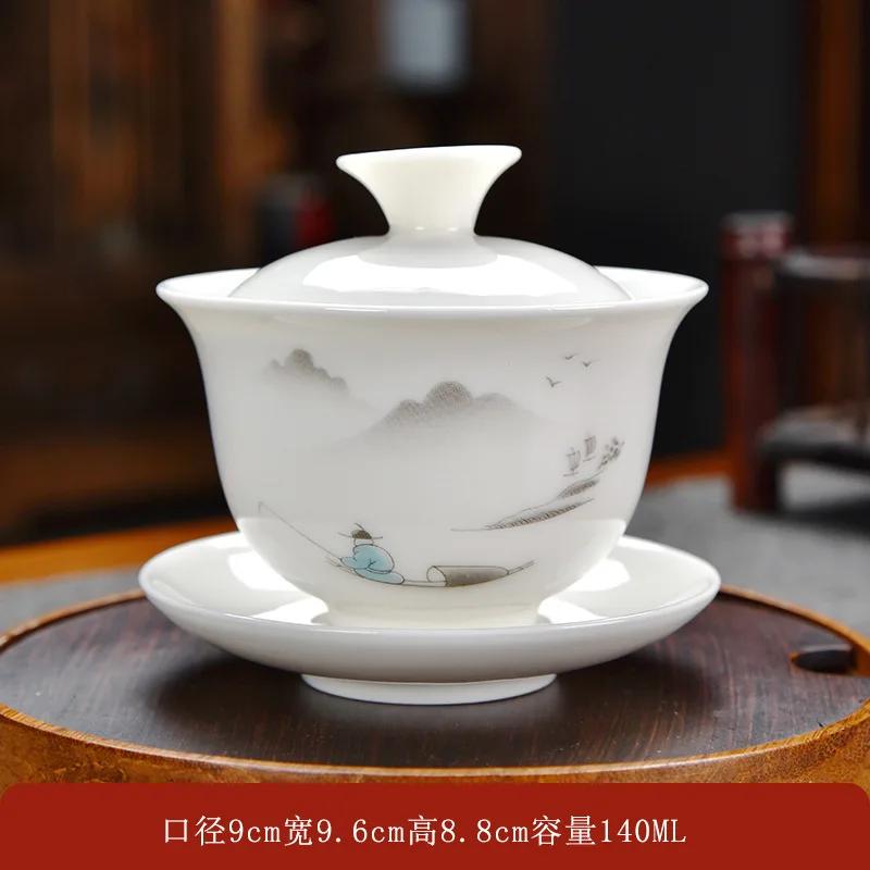Ceramic Tea Tureen Lid Bowl Saucer Handmade Teaware Chinese Home Decor Kung Fu Porcelanas Tea Cup Sancai Gaiwan Tea Cups