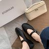 Cowhide version~ Xiaoxiangfeng leather soft-soled ballet shoes for women's one-word buckle flat-bottomed Mary Jane ballet single shoes laden shoes