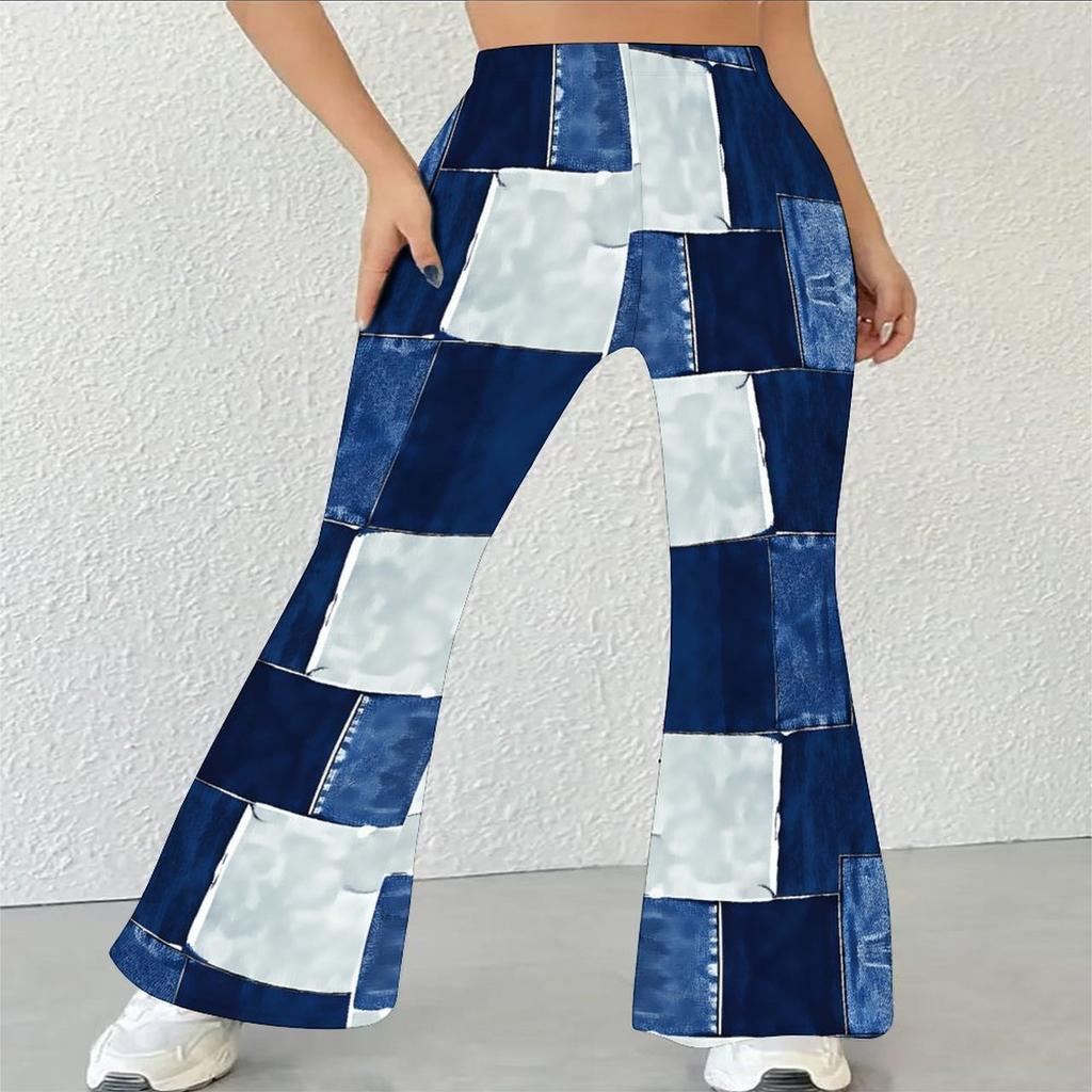 Women's Casual High Waist Flare Pants, Geometric Pattern Print Streetwear Bell Bottom Trousers