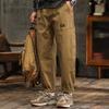 2025 Retro American Men's Casual Work Pants - Trendy Four Seasons Style with Spliced Waistband and Straight Leg Design