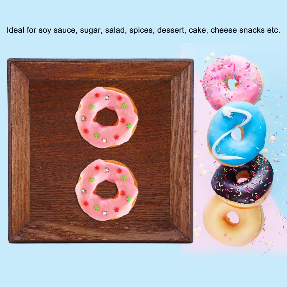 Solid Wood Snack Plate Regular Square Pastry Tray Stackable Serving Saucer Food Serving