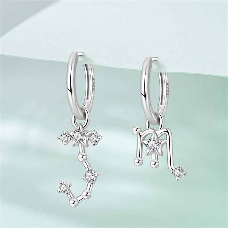 Hot Sale 925 Sterling Silver 12 Constellation Scorpio Earrings Women Zircon Ear Studs Sparkling Pave Hoop Earring Jewelry Gift