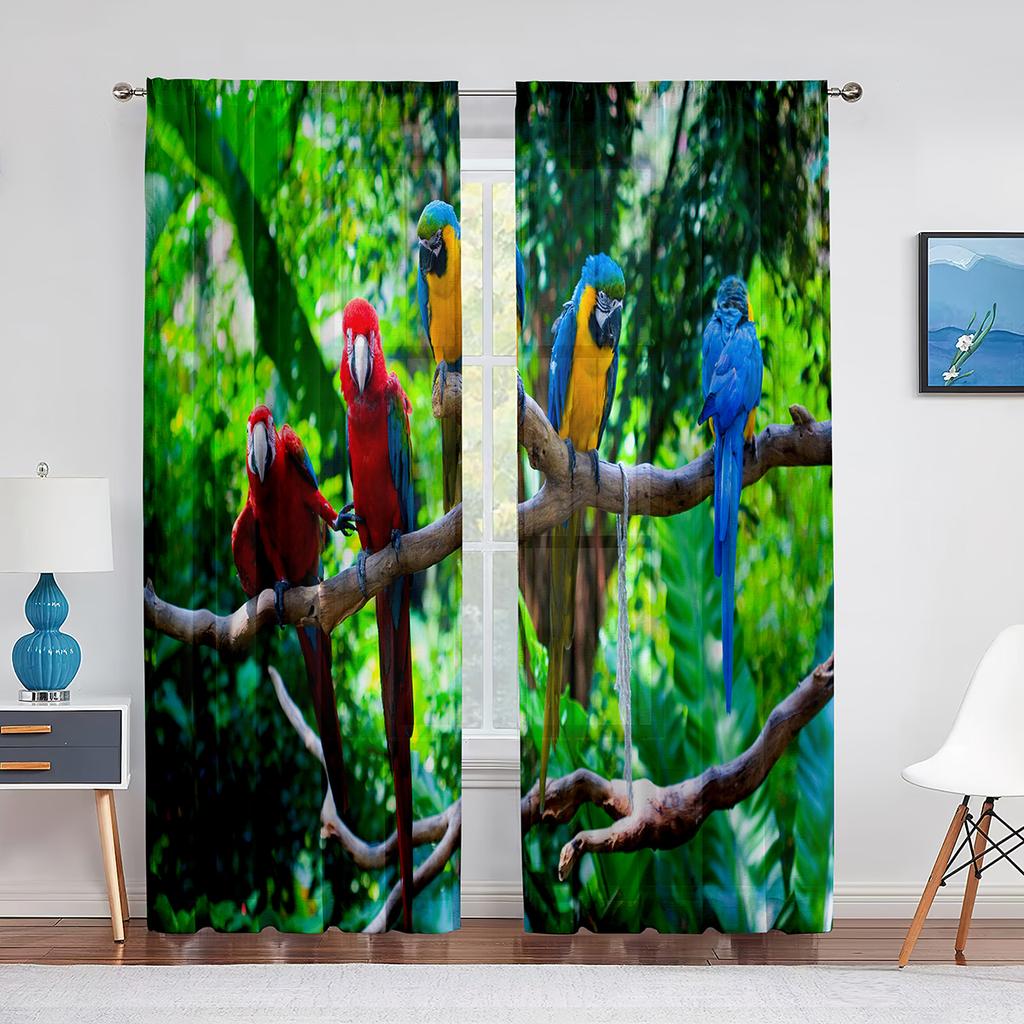 Two Pink Cockatoos Birds Parrot Tulle Curtains for Living Room Bedroom Decoration Transparent Chiffon Sheer Voile Window Curtain