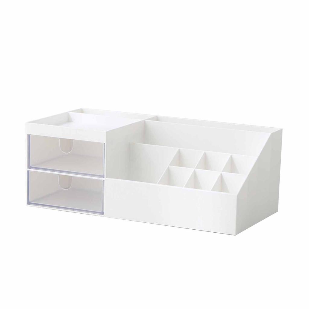 Makeup Organizer Large Capacity Multifunctional Cosmetic Storage Box with Drawers for Countertop Ivory White