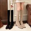 Women Boots Autumn Winter Elastic Slimming Knee-High Boots Fashion Square Toe Thick Heel Shoes for Women Side Zipper Casual Boot