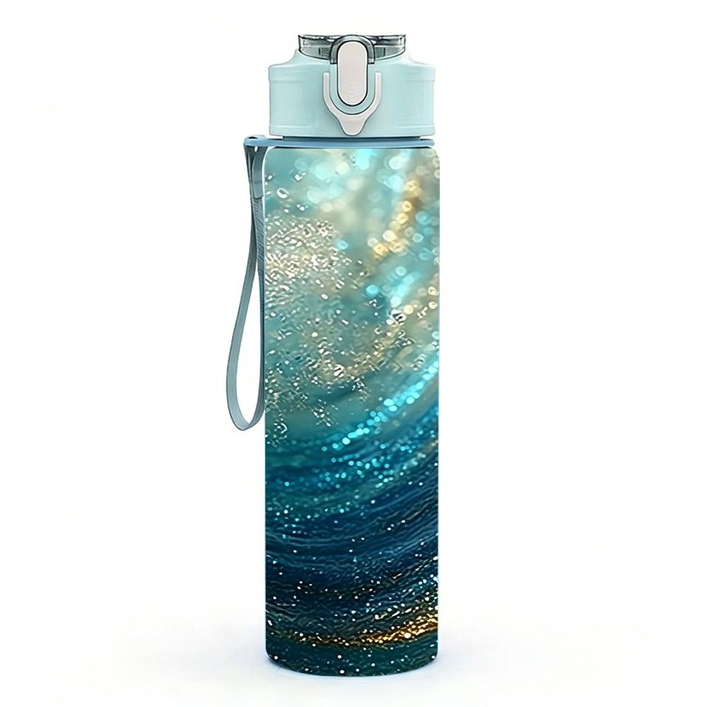 1 PZ Turchese Oro Marmo Fluido Pattern 750ml Plastica Colorata Borraccia Sportiva Tappo Flip-Top Anti-Goccia Adatta per Sport Ufficio Uso Domestico