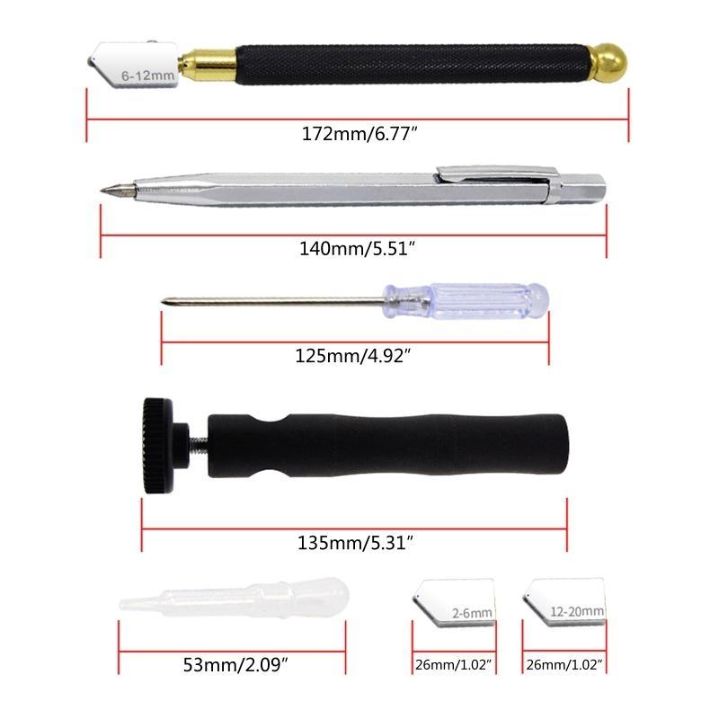 652F Glass Cutter Tool Set Pencil Oil Feed Tip for w/ Screwdriver Oil Dropper B