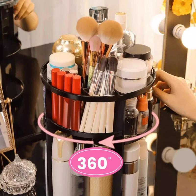 360 Großer Drehbarer Make-up-Organizer Verstellbar Langlebig Drehend Kosmetik Hautpflege Parfüm Pinsel Aufbewahrung für Badezimmer Schminktisch