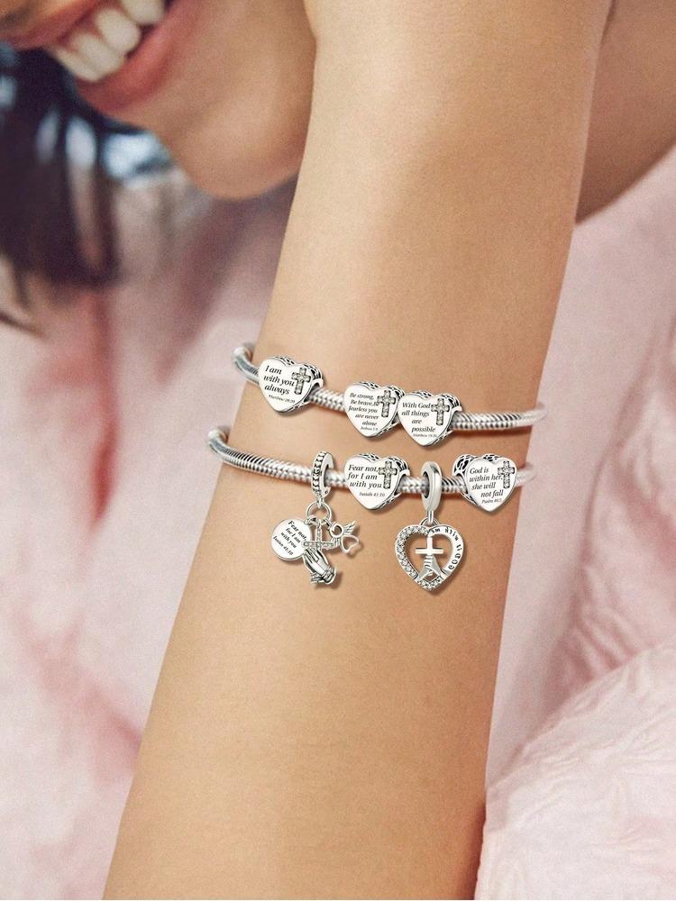 Copper Love Heart Cross Prayer Pendant Charm Ball Suitable For Bracelets Diy Women'S High Quality Fine Jewelry