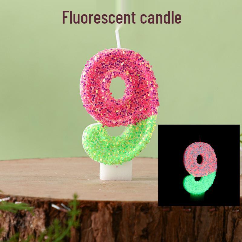 Dual-Color Fluorescent Birthday Number Candles 0-9 – High-End Party Supplies