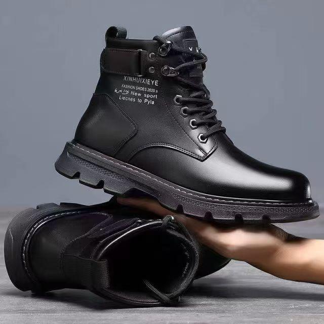 Autumn and Winter New Men's Martin Boots New Mid-high Men's Shoes Casual Platform Fleece Booties