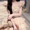 Sweet floral square neck dress women's summer new Korean version slimming temperament Japanese puffy skirt