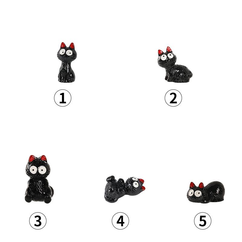 Halloween Cute Black Cat Resin Figurine for Micro Landscape and Cartoon Decor