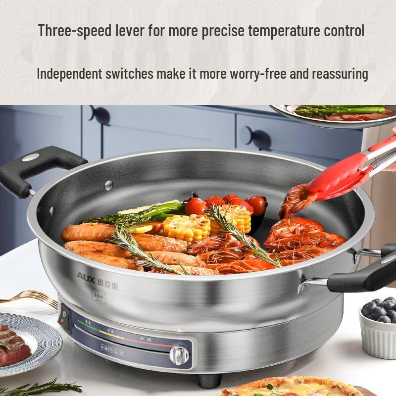 Aux Multi-functional Electric Pancake Maker – 304 Stainless Steel Frying Pan with Deepened and Enlarged Design for Household Use.