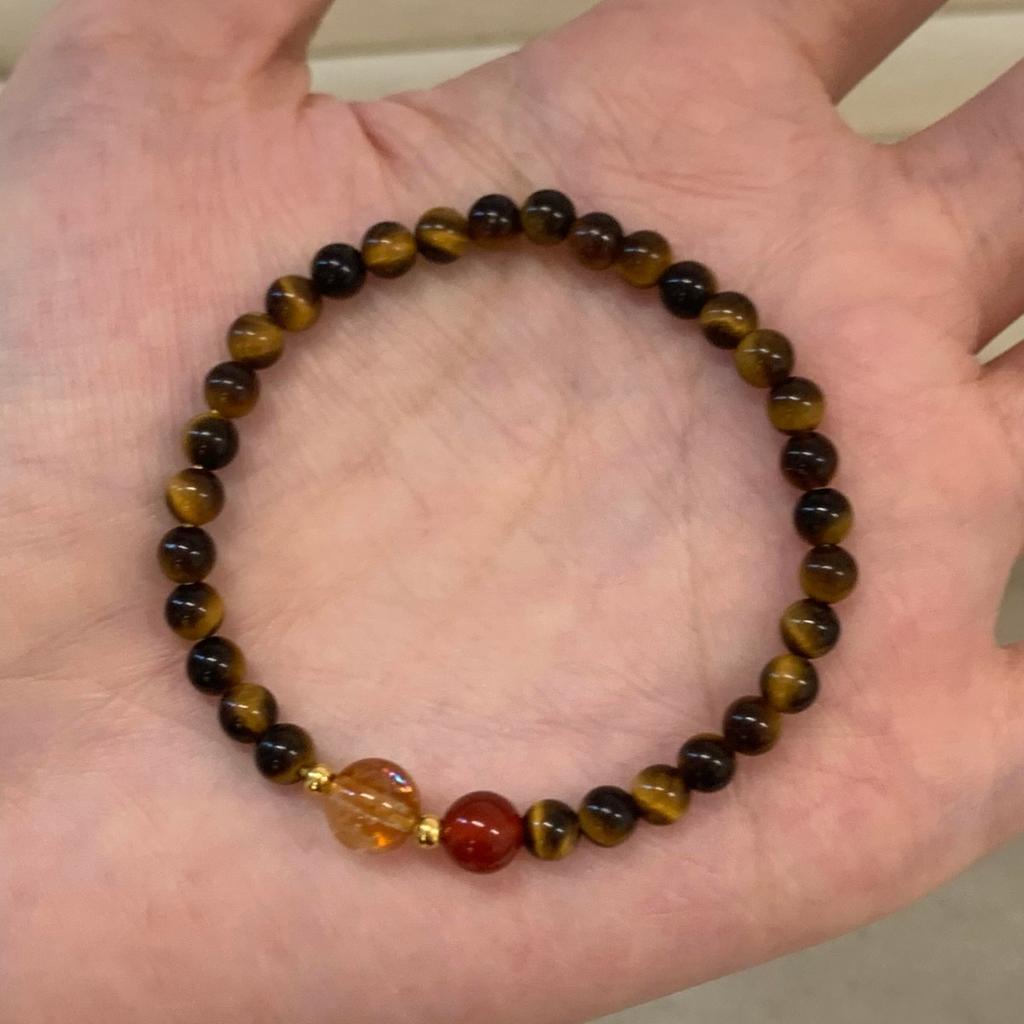 s9Pure silver natural tiger eye stone bracelet, red agate and yellow crystal beaded bracelet for women, niche Maillard style jewelry
