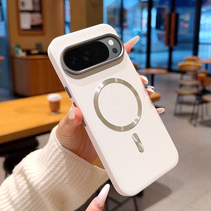 Plain Leather with Magnetic Ring Case For Google Pixel 10 Pro XL Pixel 10 pro 10a Lens Heightening Protects Camera Cover