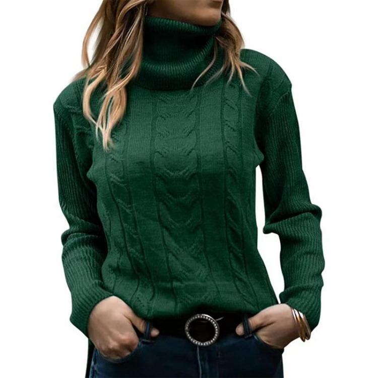 Maglione da Donna a Collo Alto Colore Unico Retro Manica Lunga Autunno Inverno Casual