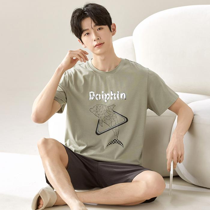 Men's Pajamas Short-Sleeve Tops Shorts MODAL COTTON Sleepwear Loungewear Students Two-Piece Plaid Solid Youth Nightwear Homewear