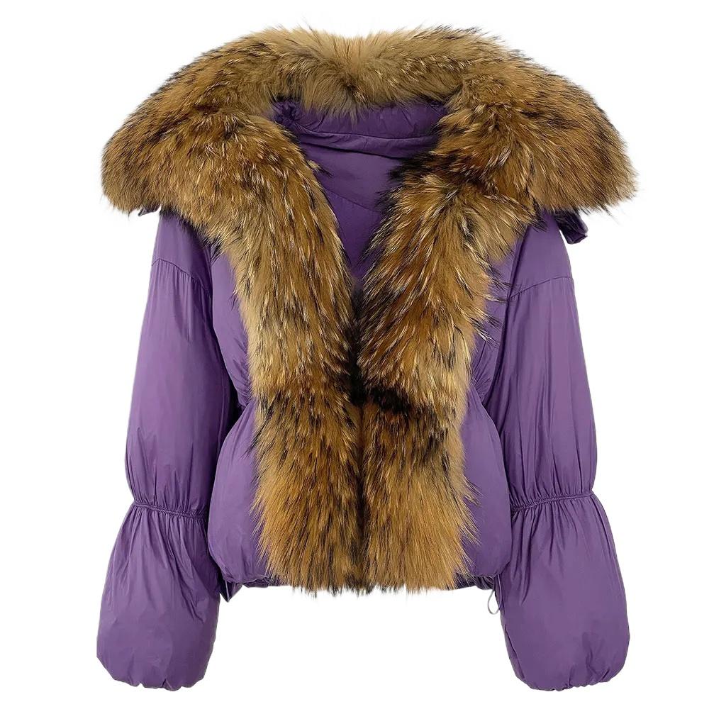 OFTBUY Winter Jacket Women Big Real Fox Raccoon Fur Collar Natural Warm Duck Down Coat Short Outerwear Streetwear Loose Casual