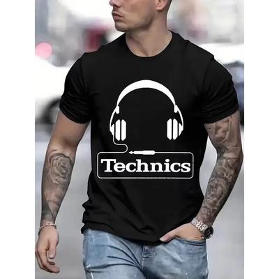 Technics Kopfhörer Print T-Shirts Herren Harajuku Mode T-Shirt Übergroß Sommer Kurzarm T-Shirts Trendy Locker DJ Tee Tops