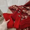 Red Color Leg Warmer Women Thicken Knitted Leg Covers Trendy Long Stockings  Girls