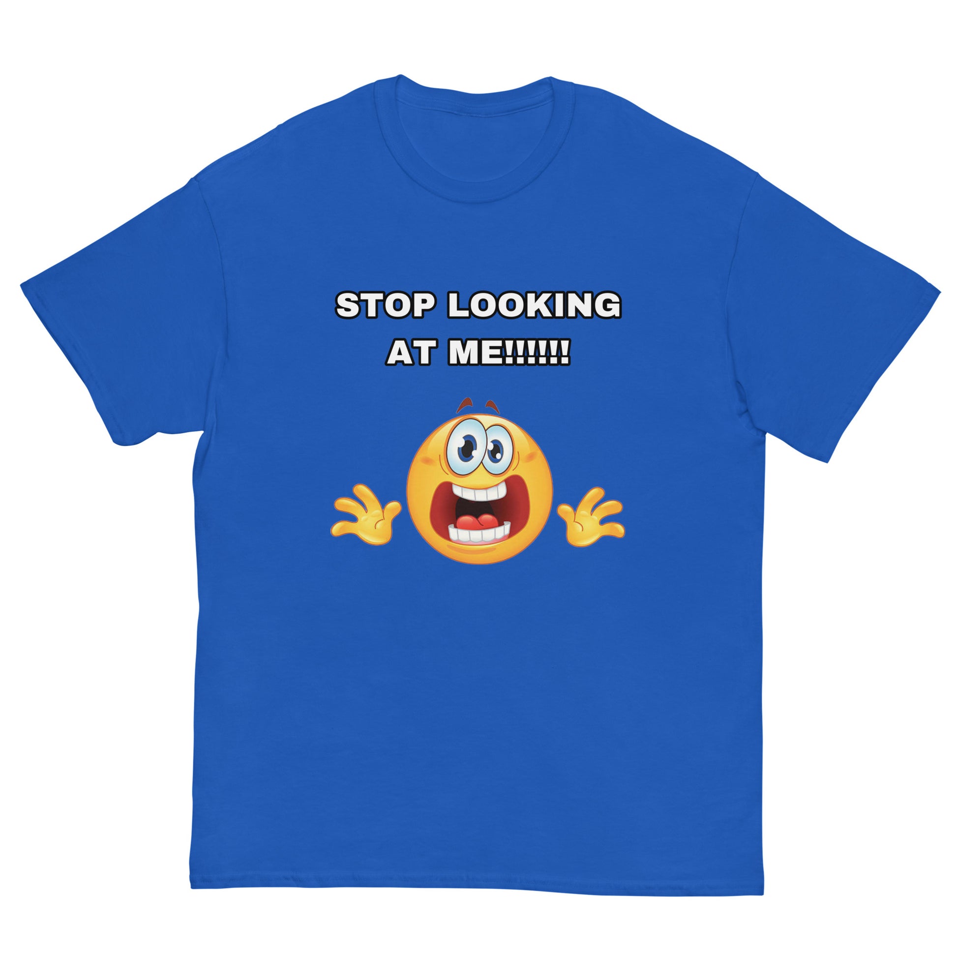 STOP LOOKING AT ME Tee Funny Emoji Top Print Short Sleeve Round Neck Loose Tshirt Casual Cotton Streetwear Unisex S