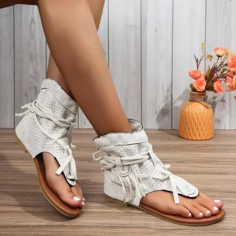 Fashion Women Sandals 2025 New Summer Bohemia Flat Sandals Women Flip Flops Gladiator Vintage Shoes for Woman Fashion Beach Flat Sandals