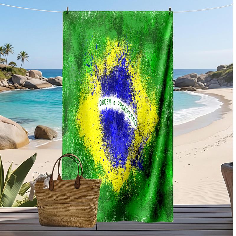 Brazil National Football Team Printed Beach Towel Quick Dry Soft TowelPortable Large Rectangular Beach Blanket for Travel Swimming Pool