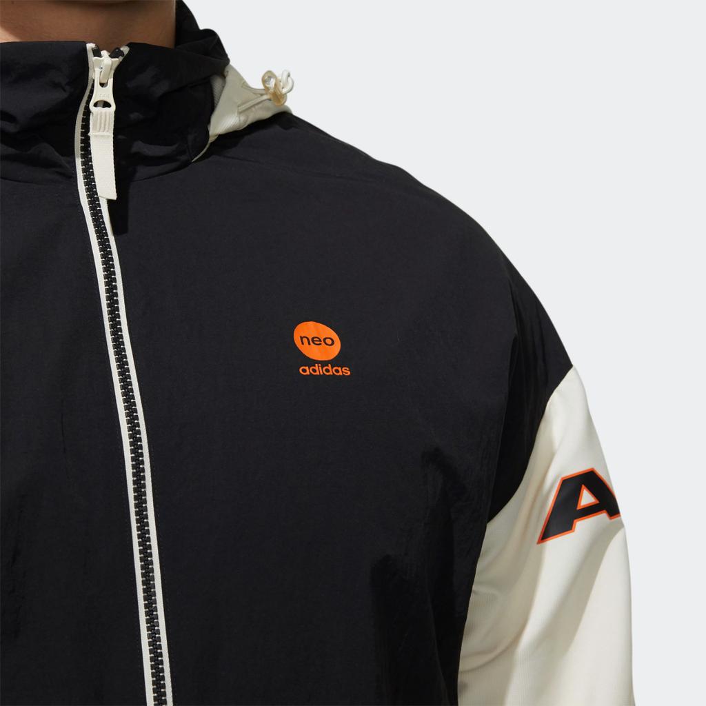 adidas Colorblock Sport-Kapuzen-Windbreaker Retro-Jacke für Herren, Schwarz
