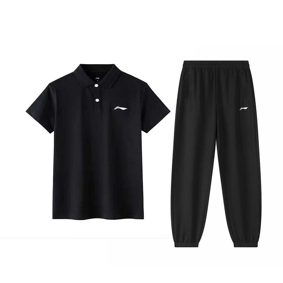 

Li-Ning Минималистичная мода Удобный Простой Однотонный Универсальный Фитнес Дышащий Повседневный Спортивный костюм Мужские костюмы Черный APLU751-1+AYKT415-1 S