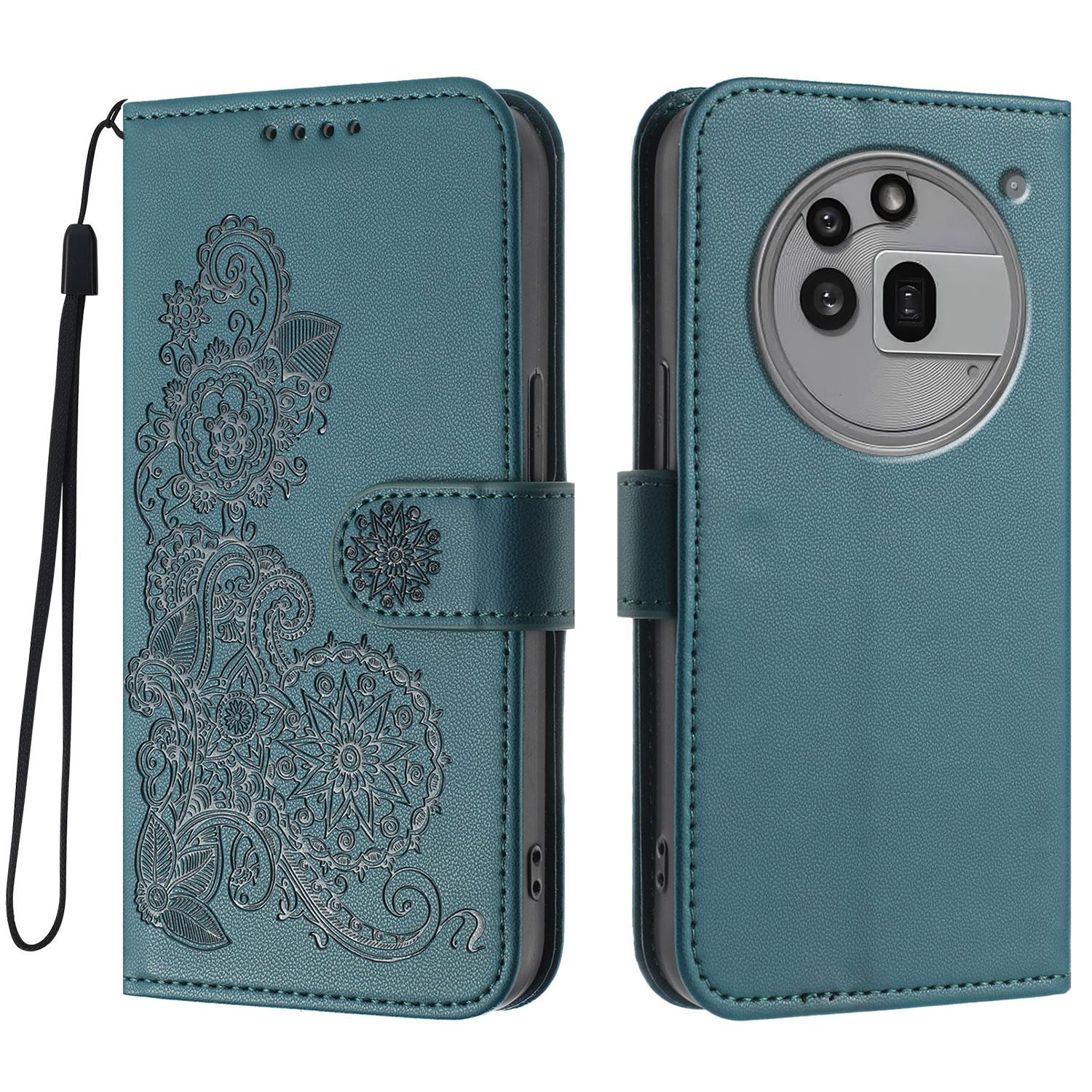 

For Nothing Phone (3a) Pro Phone Cases Mandala Flower Leather Wallet Mobile Cover with Strap Blackish Green
