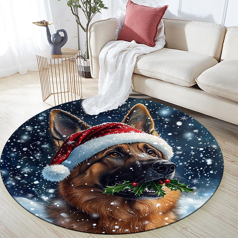 German Shepherd Round Area Rug,Carpet Rug for Living Room Bedroom Sofa Playroom Decor,Non-slip Floor Mat